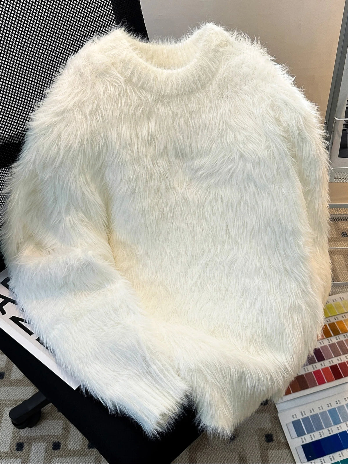 Heavyweight  Fur Knit Sweater Unisex Loose Thickened  Color Warmth Autumn Winter Men's Women's Casual Fashion