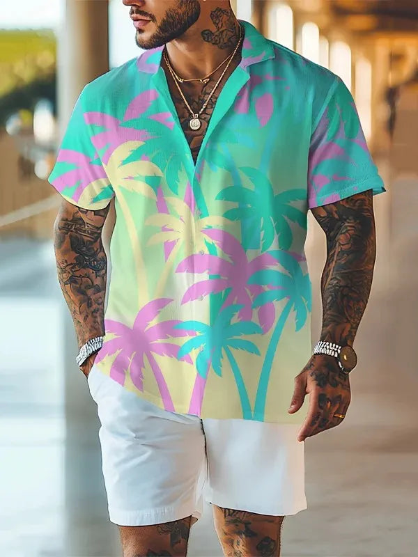 Fashion Men's Graphics Shirts Short Sleeved Button Down Lapel Shirt For Summer Oversized Tops Vacation Casual Hawaiian Shirts
