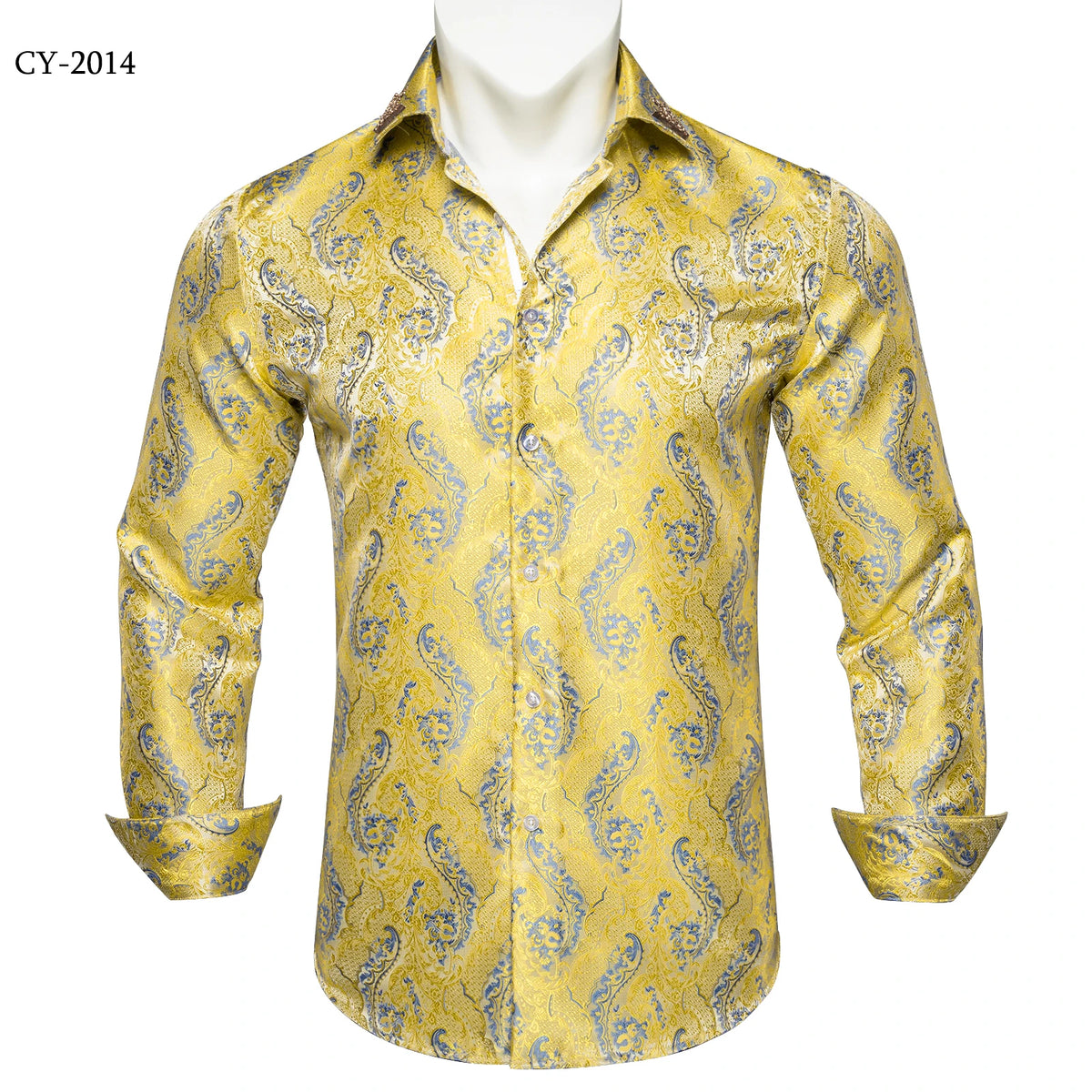 Brand New Men's Royal Blue Business Shirts Luxury Fashion Paisley Long Sleeve Turn-Down Collar Social Shirt Male Casual Blouse