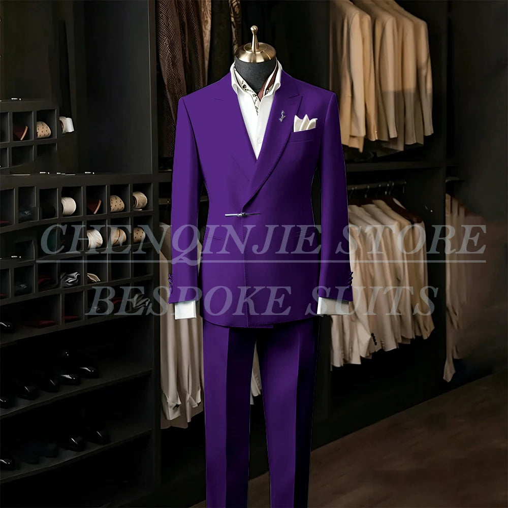 Bespoke White Men's Suits Male Clothing Fashion Wedding Regular Fit 2 Piece Jacket Pants Blazer High Quality Clothing Costume
