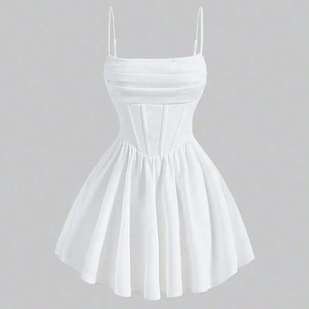 Women's Dresses 2025 Summer Elegant Solid Color Sleeveless Square Neck Mini Dress Zipper Sweet Dating Pleated Strap A-Line Dress