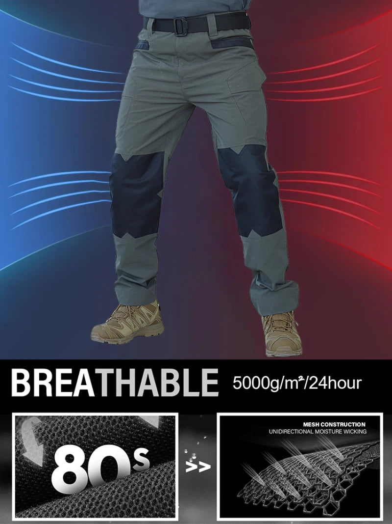 Men's Loose Training Pants Outdoor Waterproof Slim Stretch Tactical Pants with Pockets Multi-functional Quick-drying Cargo Pants