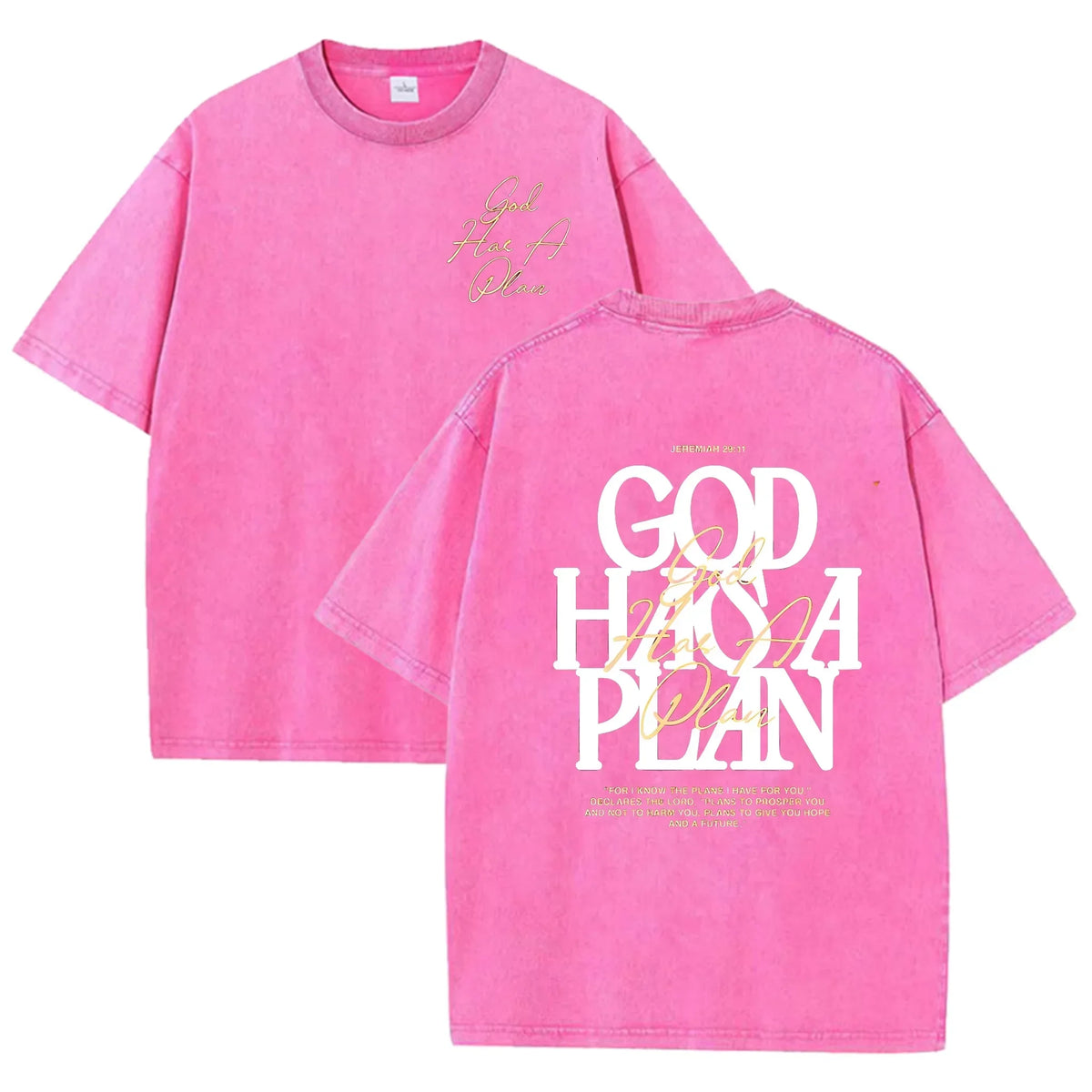 Vintage Washed Double Sided T Shirt God Has A Plan Christian Letter Print Oversized Faith Streetwear Short Sleeve Tee Asian Size