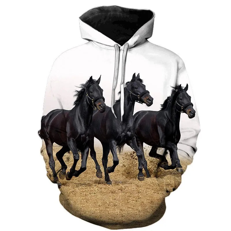 2023 New Fashion Autumn Men's Hoodies 3D Printed Animal Horse Hoodie Sweatshirts Loose fitting pullover Casual Sweatshirt