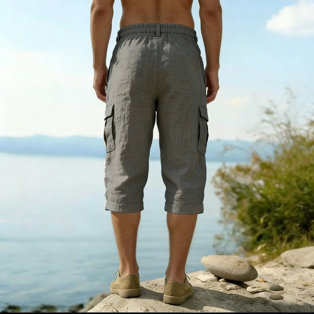Men Summer Cotton Linen Shorts Retro Multi Pocket Loose Casual Shorts Thin Breathable Outdoor Fishing Travel Beach Short Pants