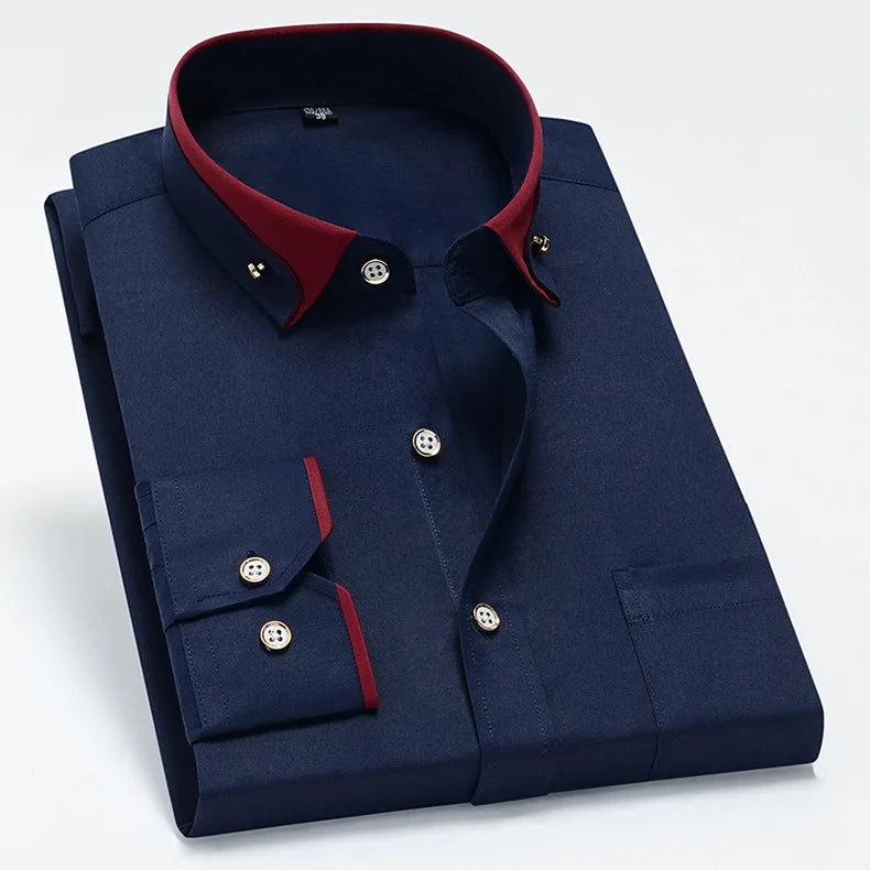 2026 Men's Long Sleeve Business Dress Shirts Solid Formal Button-Down Social Collar Camisa Elastic Anti-wrinkle Casual Men Shirt