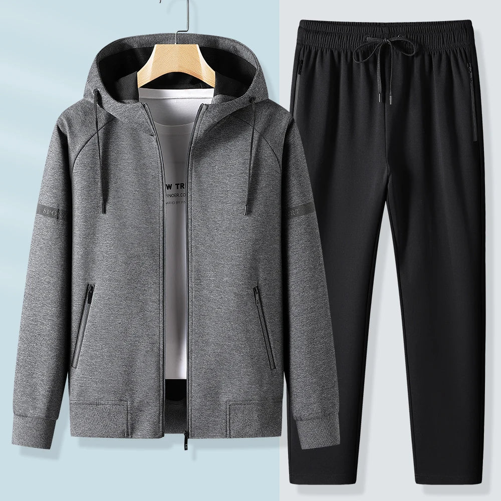 Men Running Sports Tracksuits Sets Hoodies Zipper Outwear Sportwear+Sweatpants Sets Male Workout Sports Outfit Autumn Spring