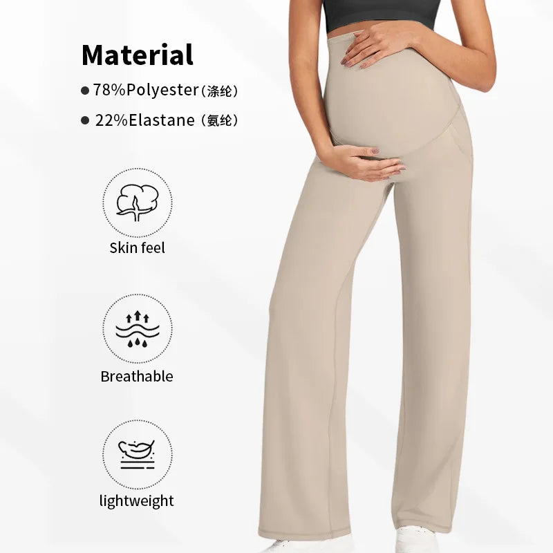 New Maternity Women Pants Solid Spring Autumn Wide-legged Pants High-waisted Loose Pants Casual Straight Pants Pregnant Clothing