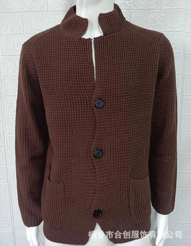 Men's Sweater Slim Fit Stand Collar Knit Cardigan Jackets Spring Autumn Large Size Men Fashion Solid Color Outerwear & Coats