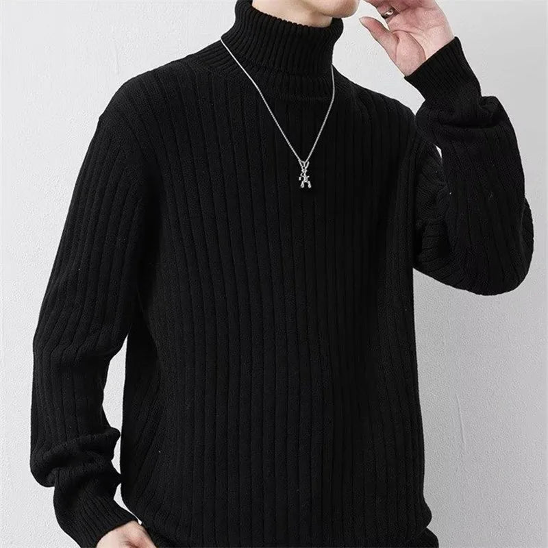 Autumn Winter Turtleneck Sweater Men Solid Color Fashion Knit Pullovers Youthful Vitality Casual Turtleneck Pullover Sweaters