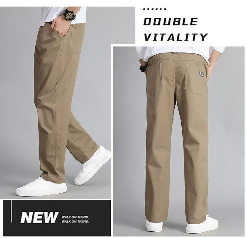 Big Size Mens Casual Pants Relaxed Fit Cotton Trousers Elastic Waist Drawstring Sweatpants Mens Jogger Pants Summer Spring