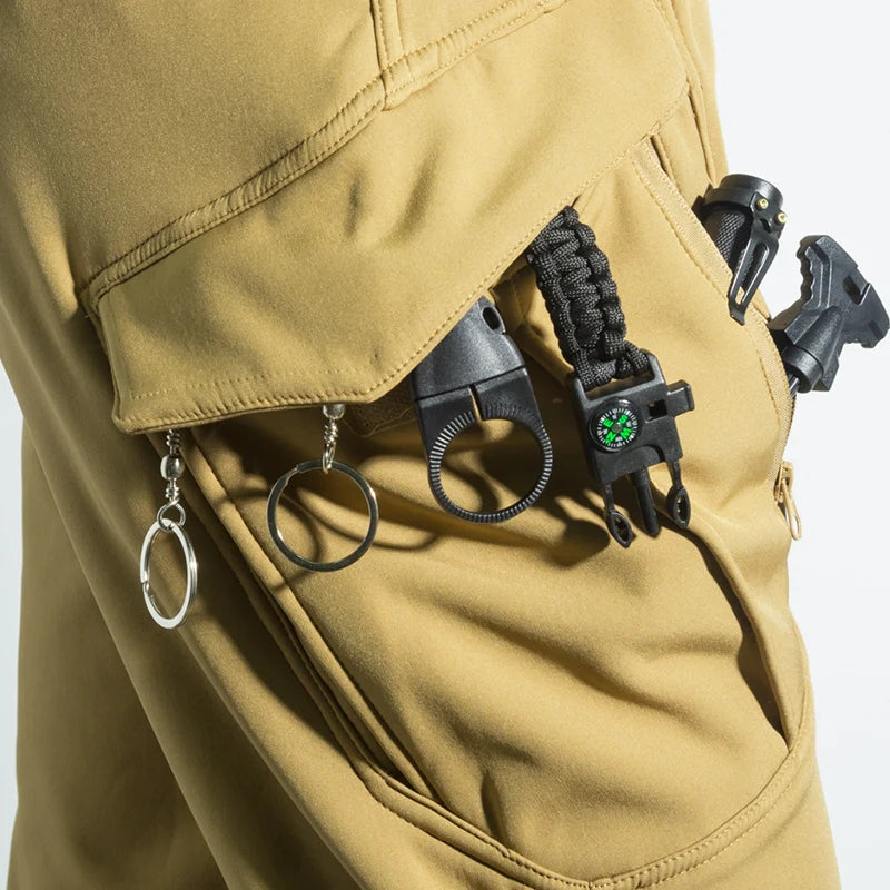 Men Winter Autumn Fleece Waterproof Cargo Pants Hiking Camping Softshell Climbing Casual Warm Tactical Military Combat Trousers