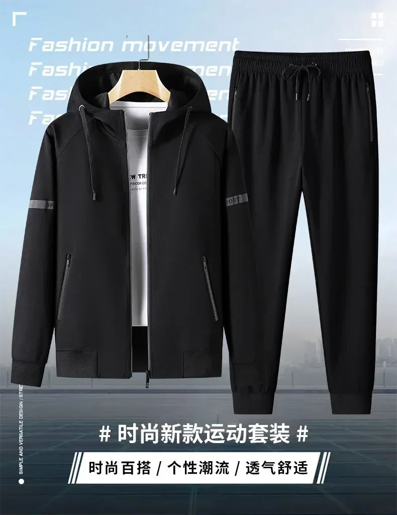 Men Running Sports Tracksuits Sets Hoodies Zipper Outwear Sportwear+Sweatpants Sets Male Workout Sports Outfit Autumn Spring