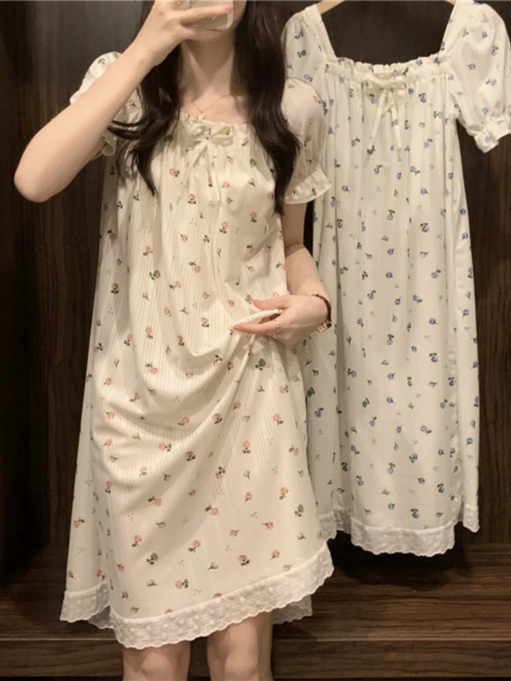 Summer Sleepwear Dress Women's 2025 New Floral Princess Style Short Sleeve High End Feeling Home Clothes Sleep Dress Summer