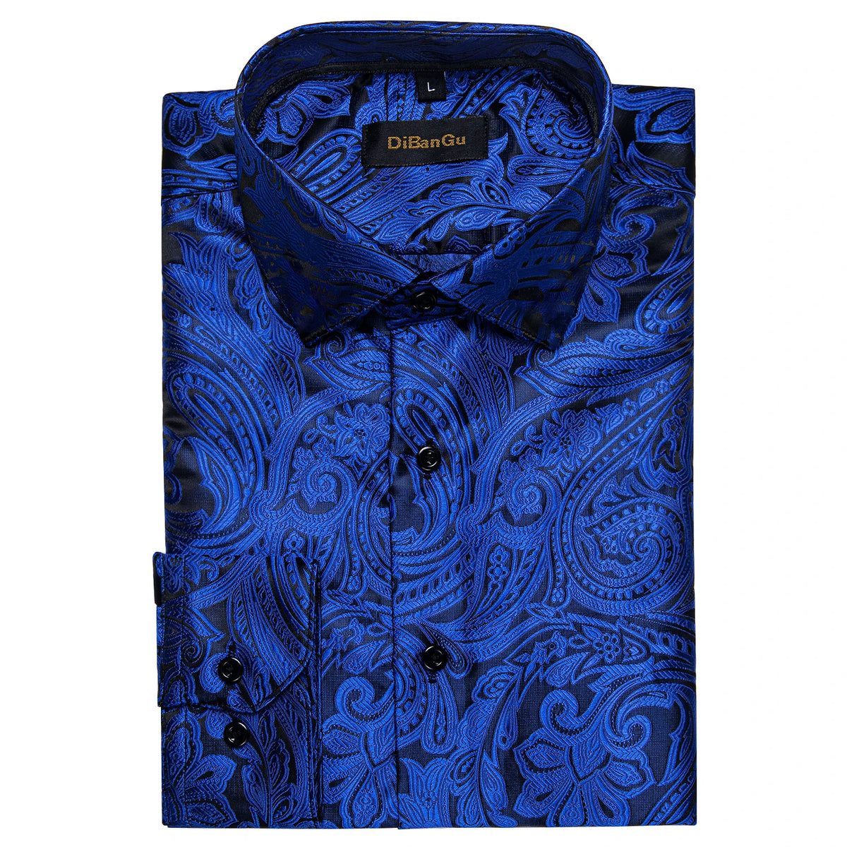 Brand New Men's Royal Blue Business Shirts Luxury Fashion Paisley Long Sleeve Turn-Down Collar Social Shirt Male Casual Blouse