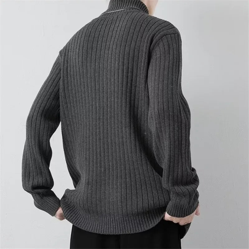 Autumn Winter Turtleneck Sweater Men Solid Color Fashion Knit Pullovers Youthful Vitality Casual Turtleneck Pullover Sweaters