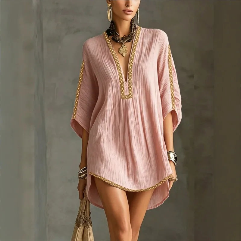 Fashion Summer Dresses For Women Batwing Sleeve Loose Party Short Dress Women Sexy Deep V Neck Bohemian Dress