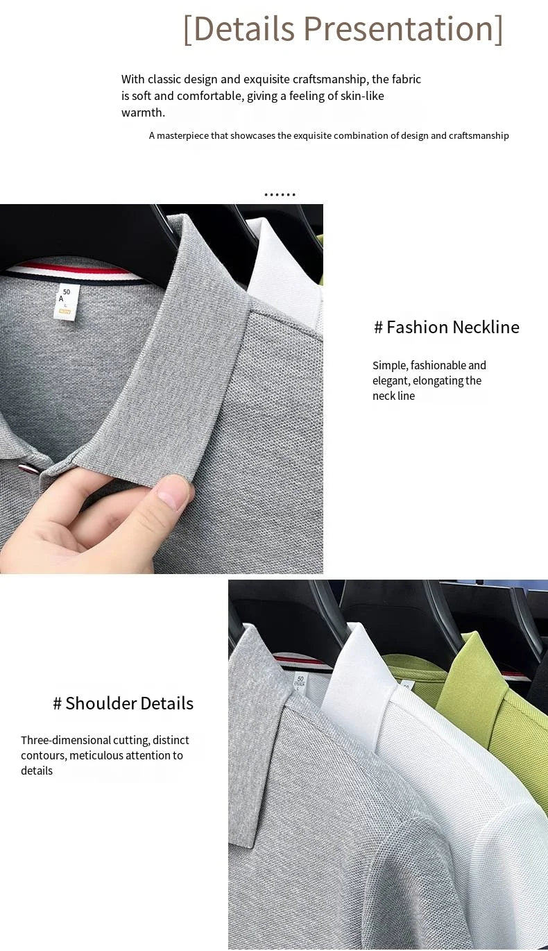 100% Cotton Summer Men's Short-Sleeved Polo Shirt Lapel Button Striped Print Business Casual Golf High-Quality Men's Clothing