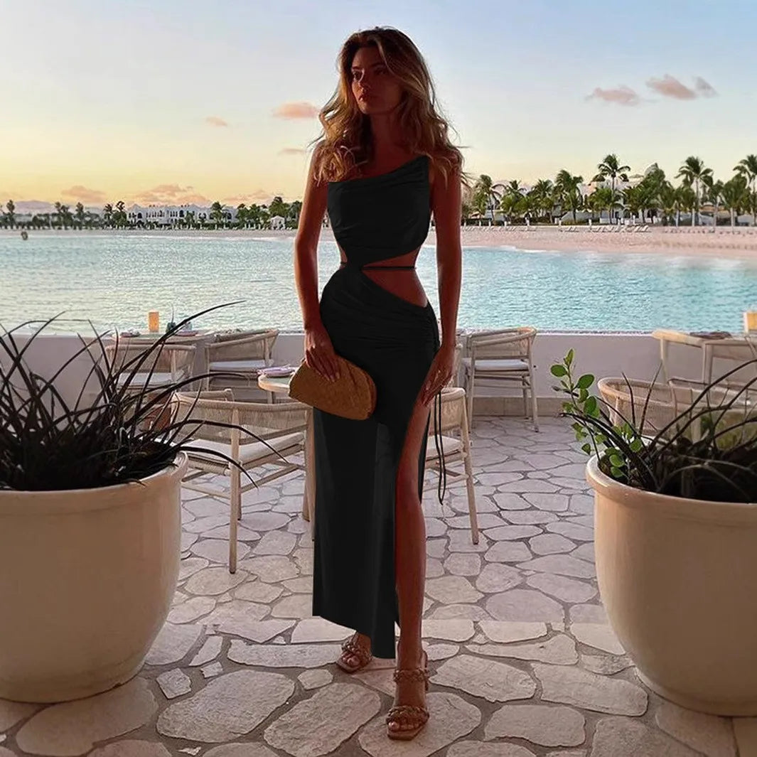 Summer Dresses For Womennew In Dresses Vacation Outfit Club Party Split Style Long Skirt Female Sexy Hollow Drawstring Dress