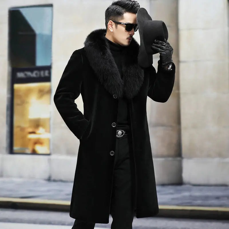 Men Fur Coat Winter Warm Luxury Brand Faux Fur Jacket Black High-end Thick Trench Coat Buttons Long Sleeve Outerwear Jackets New