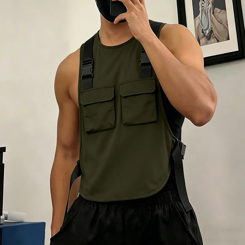 INCERUN Men's Tank Tops Solid Color O-neck Sleeveless Pockets Male Vests Summer Streetwear Loose 2026 Fashion Casual Men Clothes