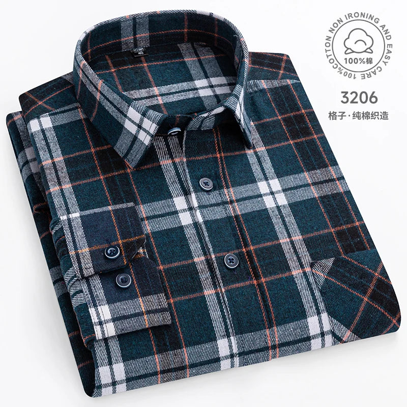 Cotton Plaid Casual Long Sleeve Shirts For Man M-11XL Plus Size Winter Warm Flannel Chic Clothes Business Smart Dress Shirts Top