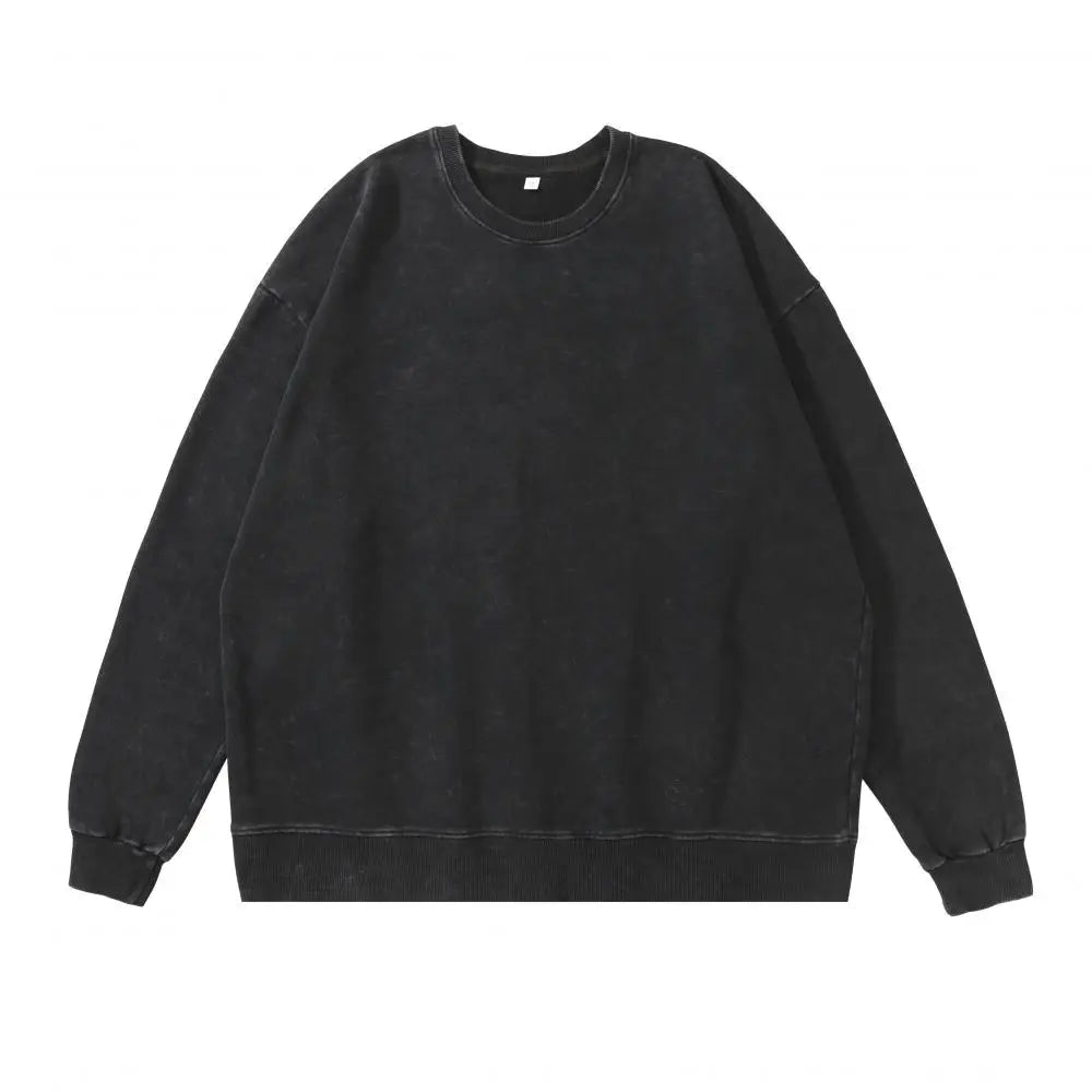 DIY Custom LOGO 100% Cotton Retro Washed Long Sleeve Men T Shirt Loose Oversized Streetwear Pullovers Autumn Sweatshirt Hoodies