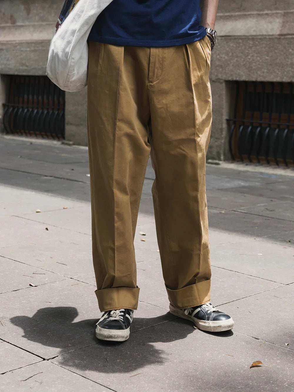 Non Stock Pleated Slacks Summer Spring Relaxed Straight Casual Pants Men Khakis