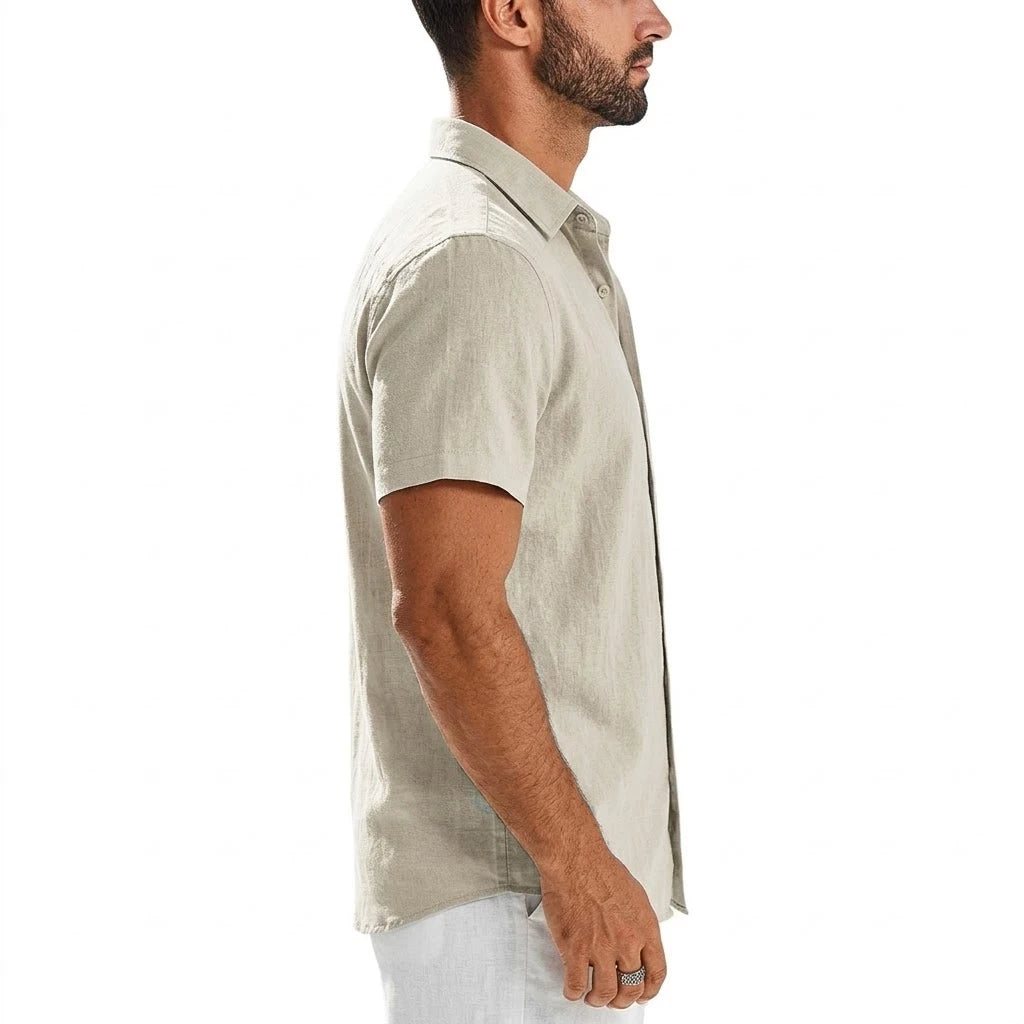 Summer Men's Short Sleeve Shirts for Men Solid Luxury T-Shirts Breathable Elegant Men's Shirts Hawaiian Cotton Linen Tshirt