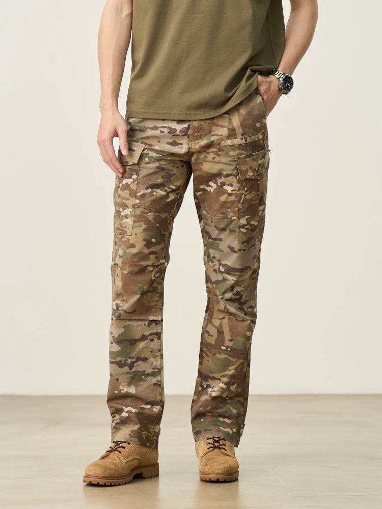 SIMWOOD 2025 Summer New Loose Straight Lightweight Camouflage Tactical Pants Men Cargo Outdoor Hiking Trousers