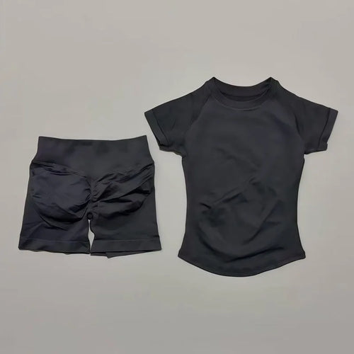 2 Pcs HISTELLO Impact Gym Sets Short Sleeve Seamless Yoga Clothing