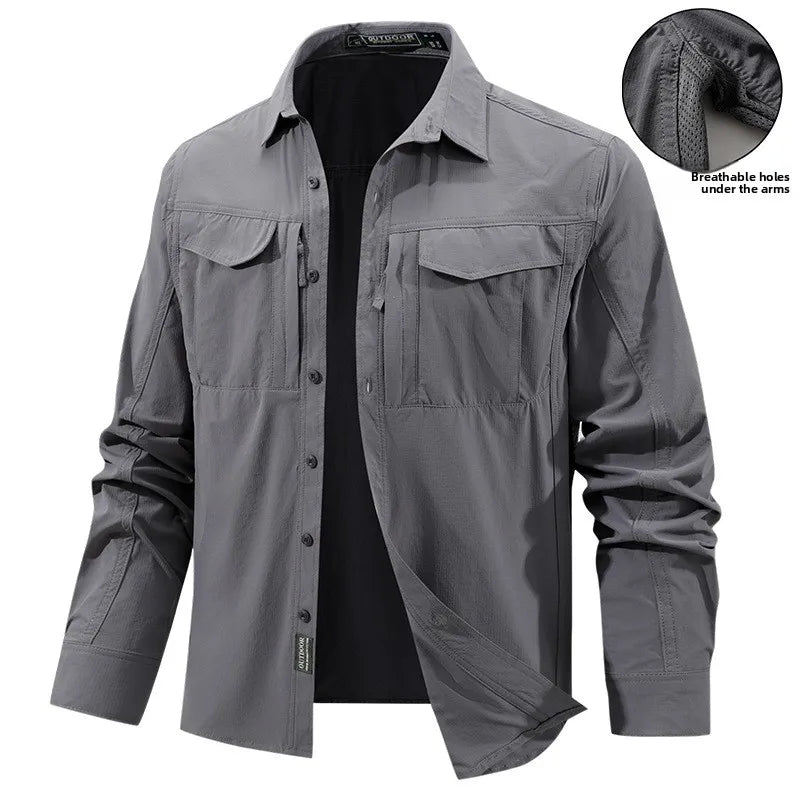 New Fashion Men Outdoor Elastic Quick Drying Ventilation Cargo Shirts Male Long Sleeves Thin Breathable Comfortable Shirts XXL