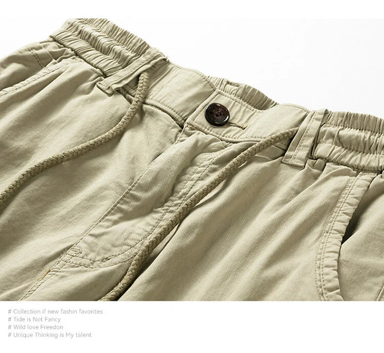 Summer Men Cargo Multi Pocket Shorts Men Casual Solid Elastic Waist Beach Short Spring Men Jogger Pants Shorts Male Dropshipping