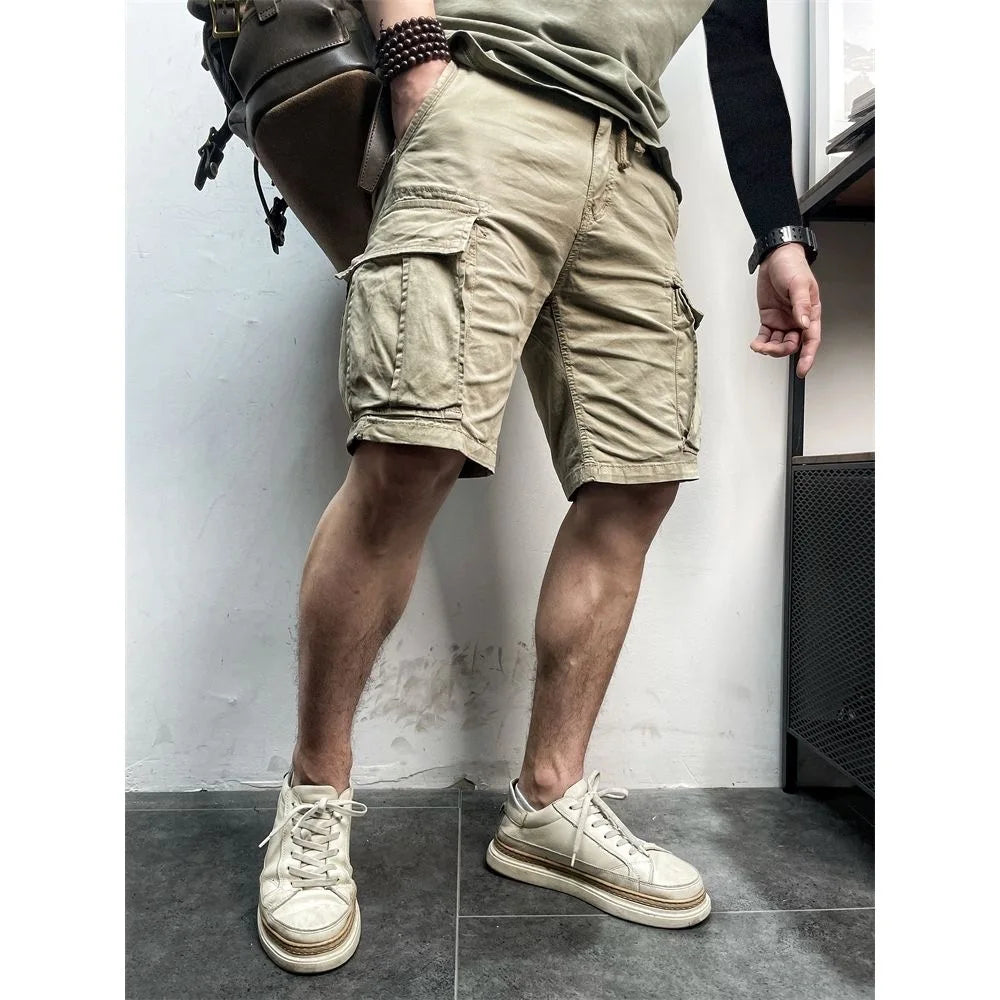 Summer Men Cargo Multi Pocket Shorts Men Casual Solid Elastic Waist Beach Short Spring Men Jogger Pants Shorts Male Dropshipping