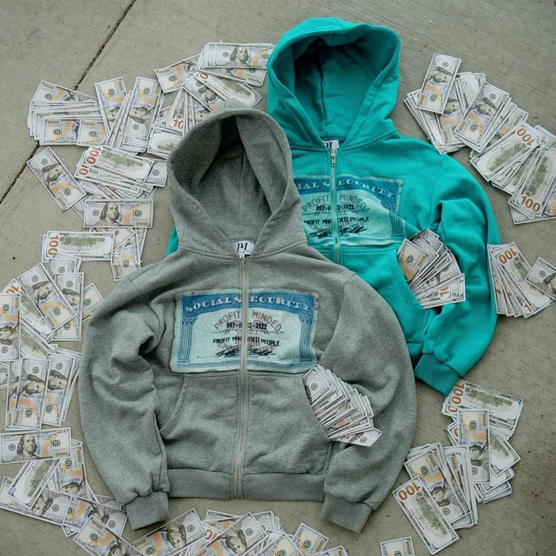 Dollar printed red new hooded sweatshirt autumn and winter American retro washed long-sleeved hooded trendy loose casual top