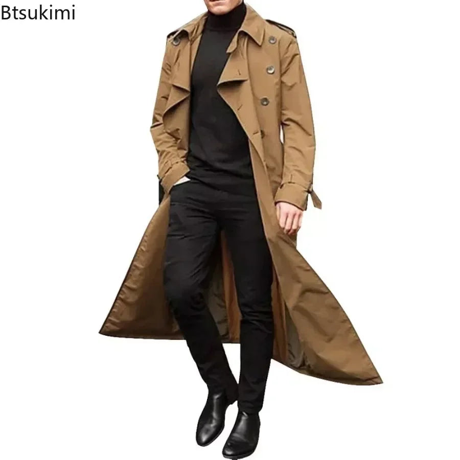 2026 Spring Autumn Men's Overcoat Vintage Long Trench Coat Men New Jacket Coats Men Business Casual Long Solid Windbreak Outwear