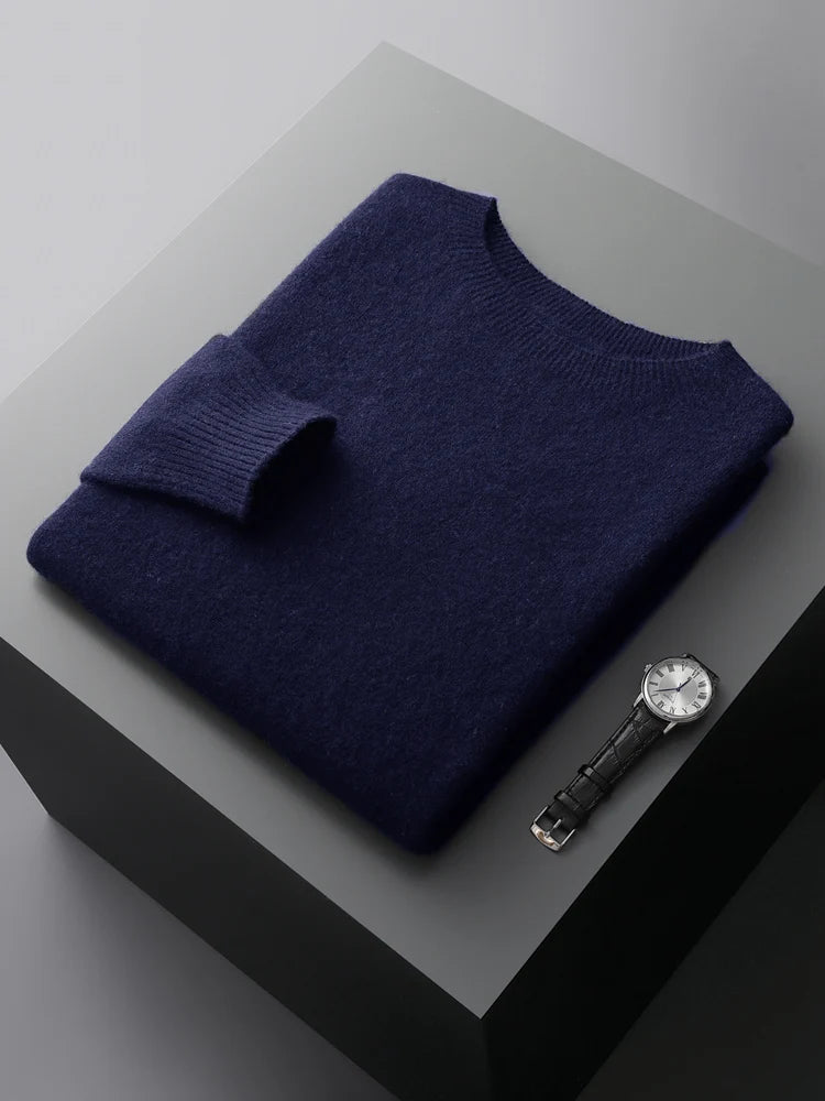 CHICUU Men Basic O-neck Wool Sweater Autumn Winter Long Sleeve Bottom Pullover 100% Merino Wool Knitwear Smart Casual Jumper Top