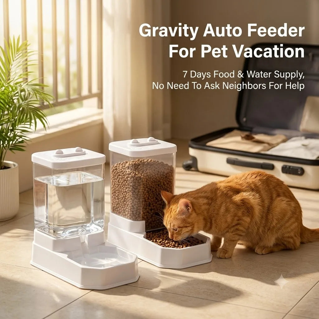 2 in 1 Gravity Pet Feeder Water Dispenser 2.2KG 4L Large Capacity Automatic Refill Bowl For Cats Small Dogs