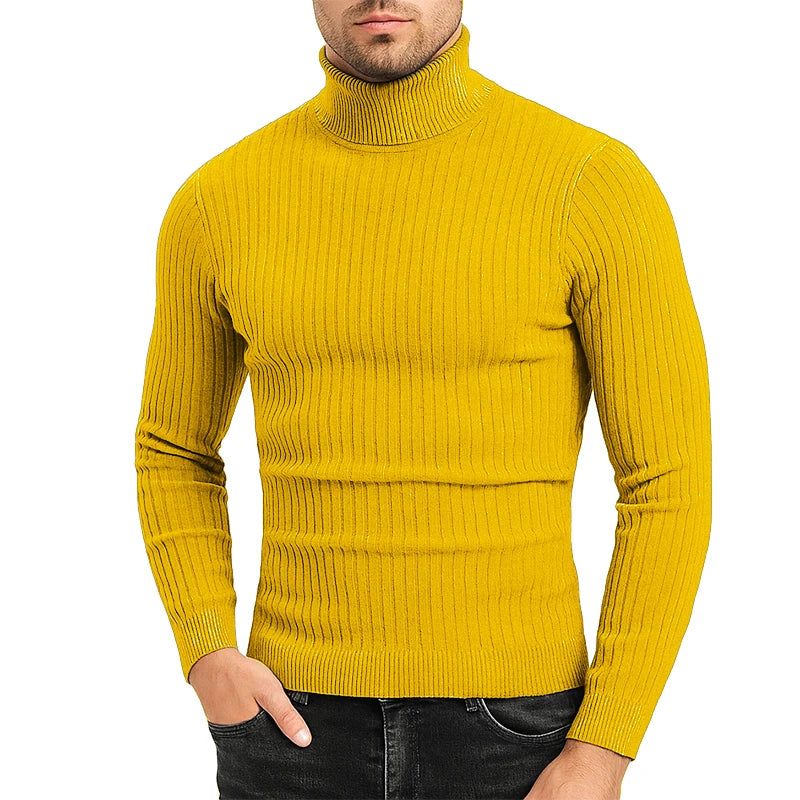 Autumn Mens Sweaters Turtleneck Cable Knitted Pullover Sweaters Outdoor Long Sleeve Slim Fit Casual Fall Winter Warm Streetwear