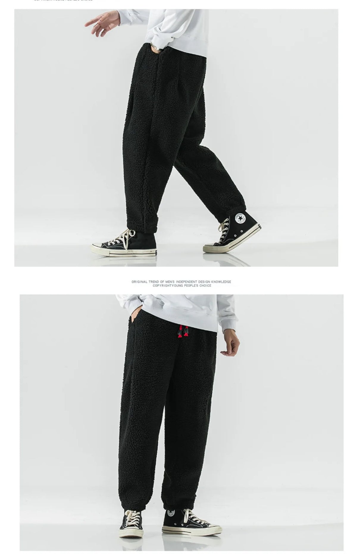 Winter Men's Lamb Wool Casual Pants Fleece Warm Elastic Waist Sweatpants Solid Thick Harem Pants Male Vintage Joggers Trousers
