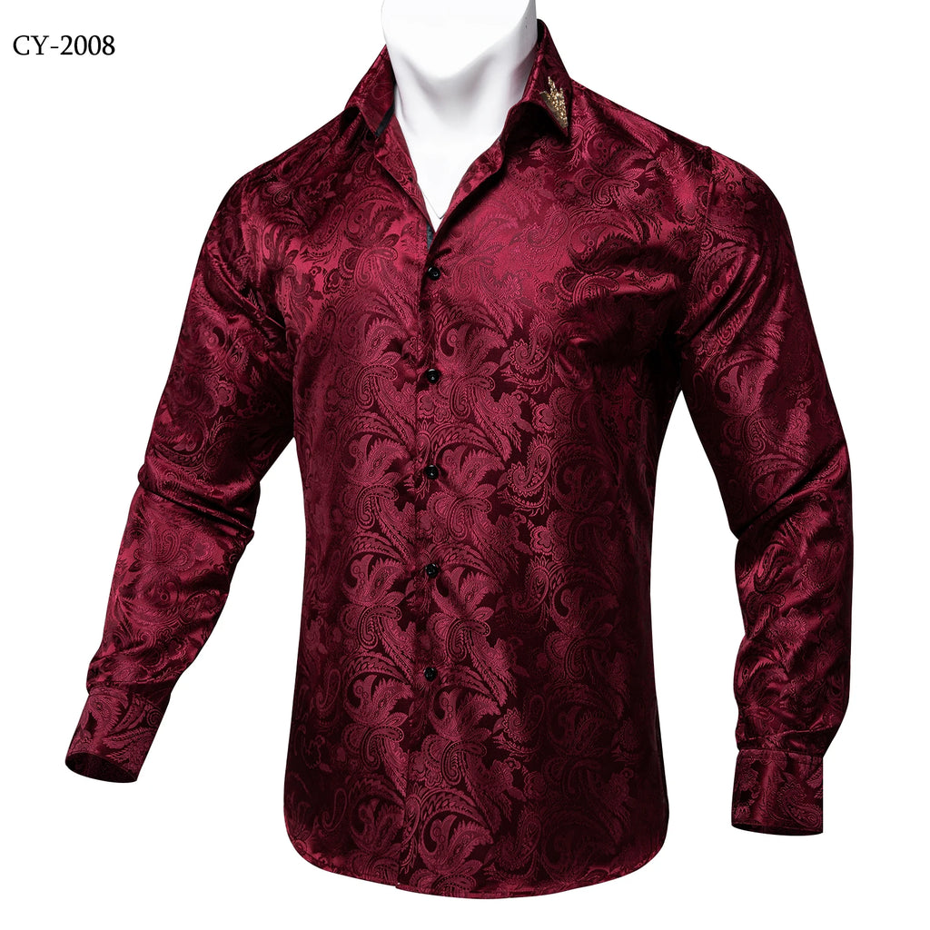 Brand New Men's Royal Blue Business Shirts Luxury Fashion Paisley Long Sleeve Turn-Down Collar Social Shirt Male Casual Blouse