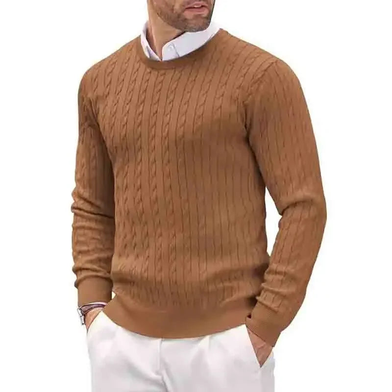 2026 New Men's Casual Sweater Round Neck Long Sleeve Knitted Sweater Diamond Pattern Fashion Versatile Top