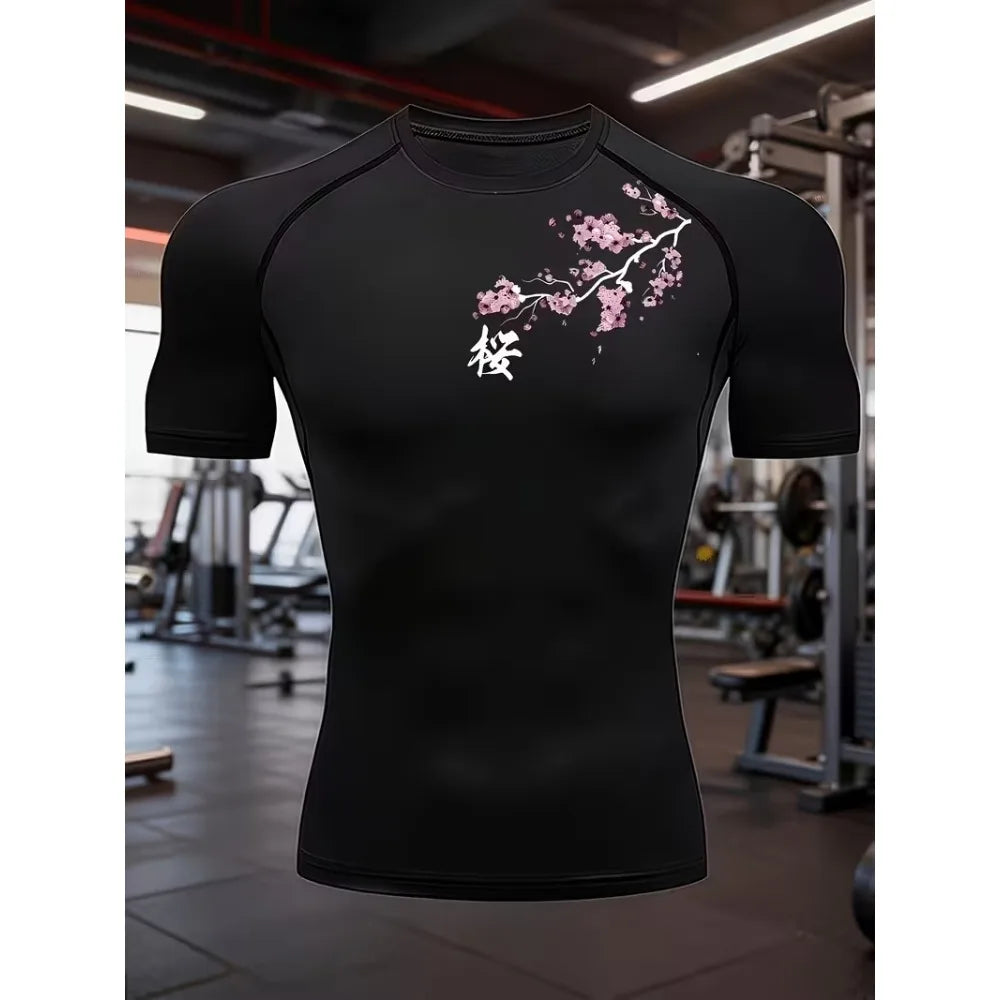 New mens T-shirt fitness short sleeved shirt breathable sweat absorbing quick drying suitable for gym basketball running cycling