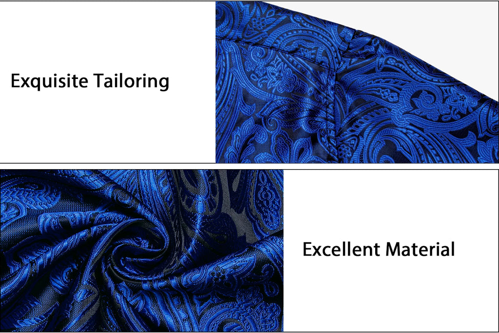 Brand New Men's Royal Blue Business Shirts Luxury Fashion Paisley Long Sleeve Turn-Down Collar Social Shirt Male Casual Blouse