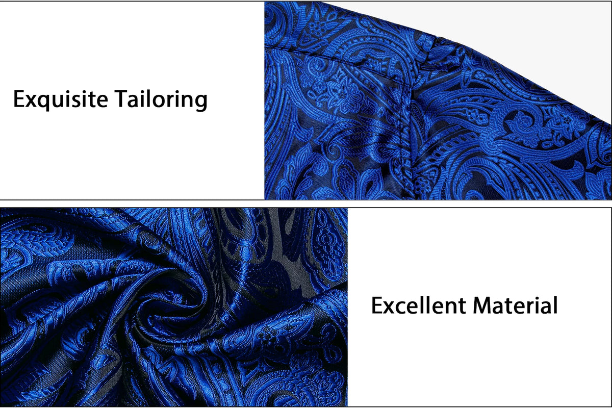 Brand New Men's Royal Blue Business Shirts Luxury Fashion Paisley Long Sleeve Turn-Down Collar Social Shirt Male Casual Blouse