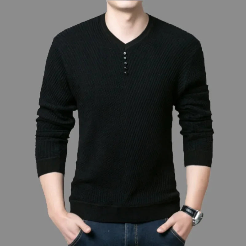 TFETTERS 2026 Men Sweater Casual V-Neck Pullover Men Spring Autumn Slim Sweaters Long Sleeve Mens Sweater Knitted Shirt Homme