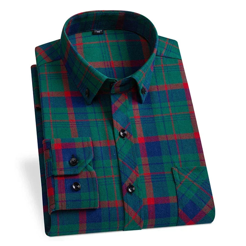 2024 Men  Regular Fit Soft Daily Casual Shirts Clothing Plus size Autumn Winter Fashion New Cotton Flannel Plaid Shirts