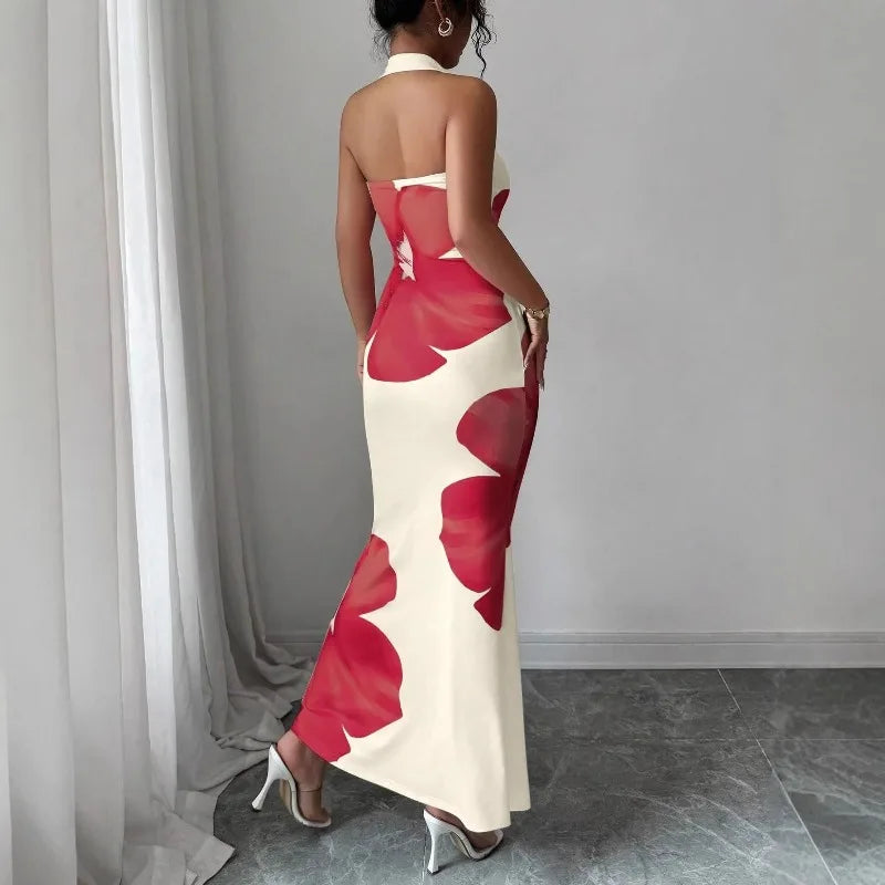 Women's Clothing Popular Long Dress Neck Halter Long Dress Hip Print Dress Birthday Dress for Women Summer Dress Mini