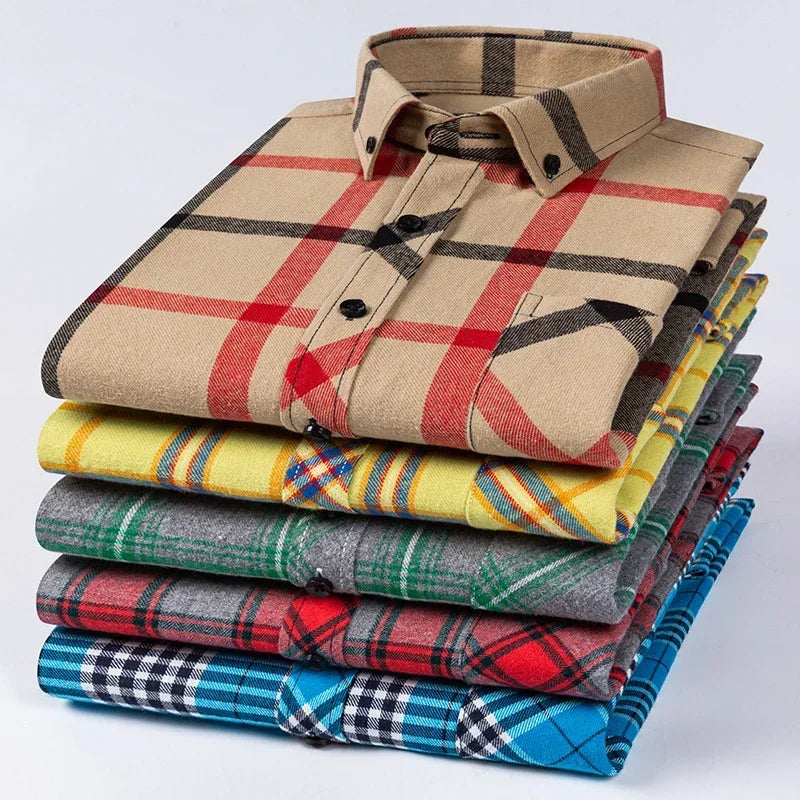 2024 Men  Regular Fit Soft Daily Casual Shirts Clothing Plus size Autumn Winter Fashion New Cotton Flannel Plaid Shirts