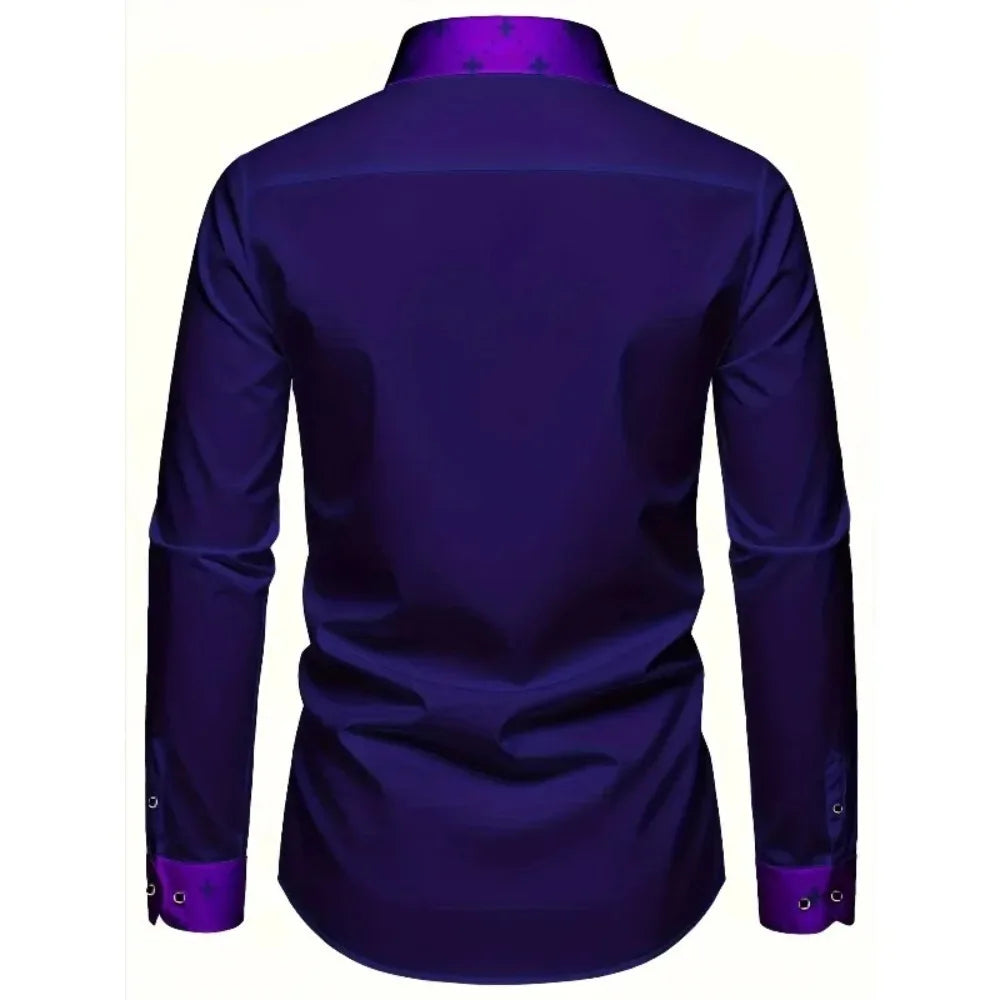 FGKKS Men Shirt Brand New High Street Patchwork Tuxedo Long Sleeve Four Season Elastic Man Business Dress Shirts Male